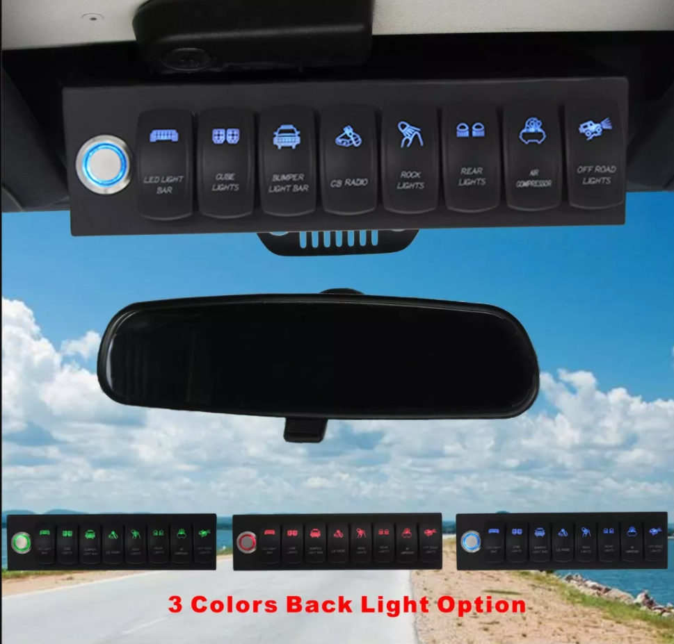 Voswitch JK JKU 8 Switch Blue Interior overhead windshield mount